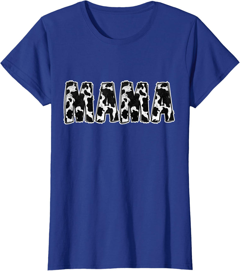Cow Print Designs for the whole Family Mama Cow Pattern Cow Print T-Shirt - Royal Blue
