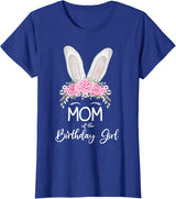 Mom of the Birthday Girl"- Family Bunny Rabbit Birthday T-Shirt in Royal Blue