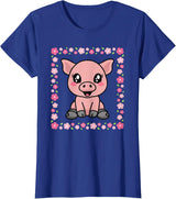 EDILILU Cute Pig Kawaii Pig Lover Piglet Women Girls T-Shirt - Royal Blue