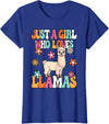 BALARI Just A Girl Who Loves Llamas Cute Groovy Alpaca Llama Kids T-Shirt - Royal Blue