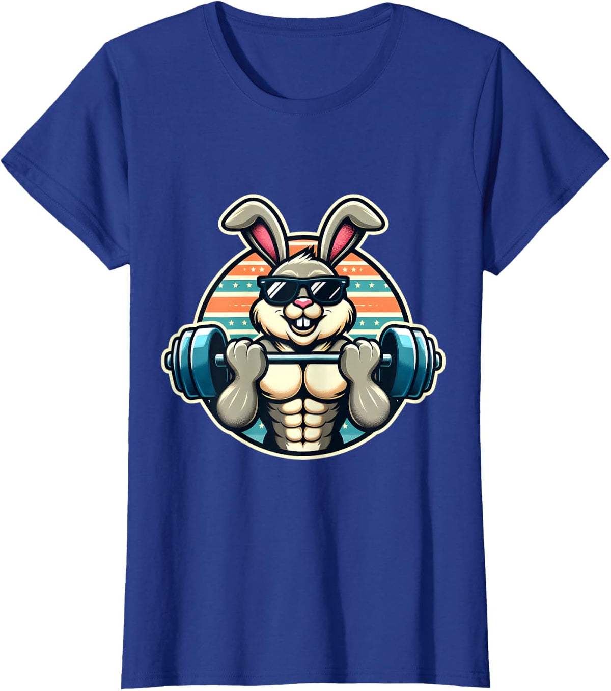 Happy Easter Bunny Rabbit Lifting Weights Training Muscular T-Shirt - Royal Blue