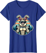 Happy Easter Bunny Rabbit Lifting Weights Training Muscular T-Shirt - Royal Blue