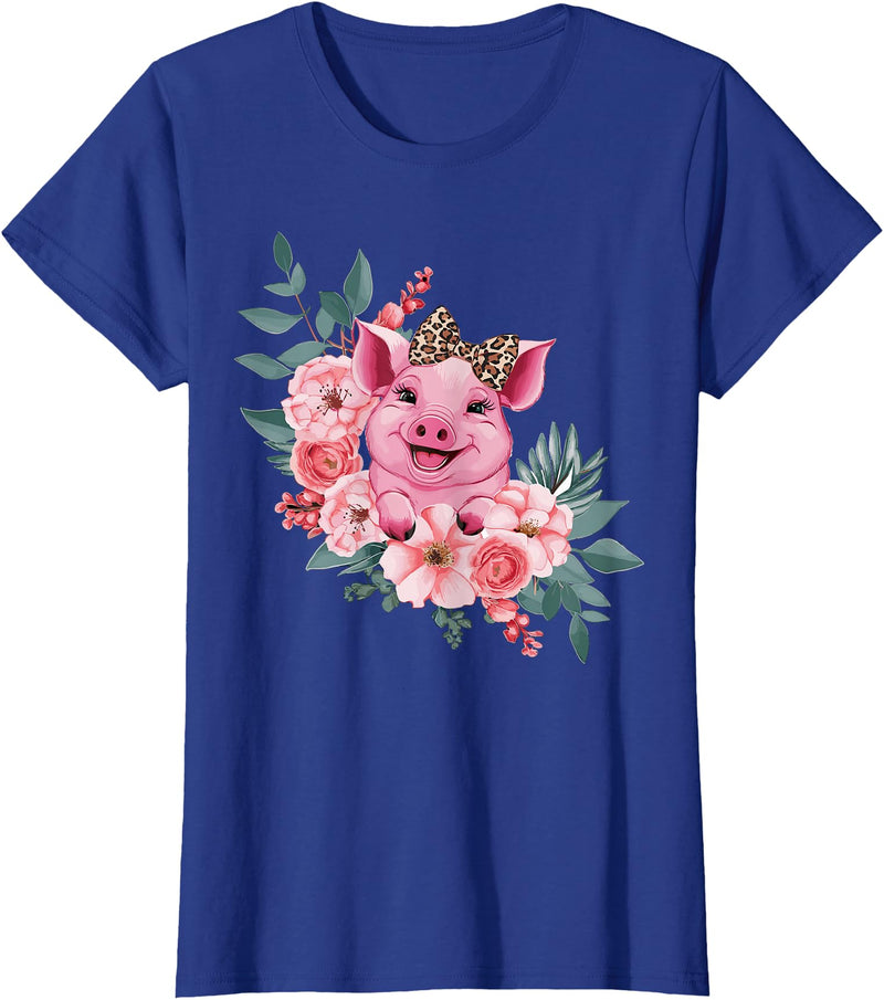 Pig Leopard Headband Flower Pig With Leopard Headband Flower Pig Lover T-Shirt - Royal Blue
