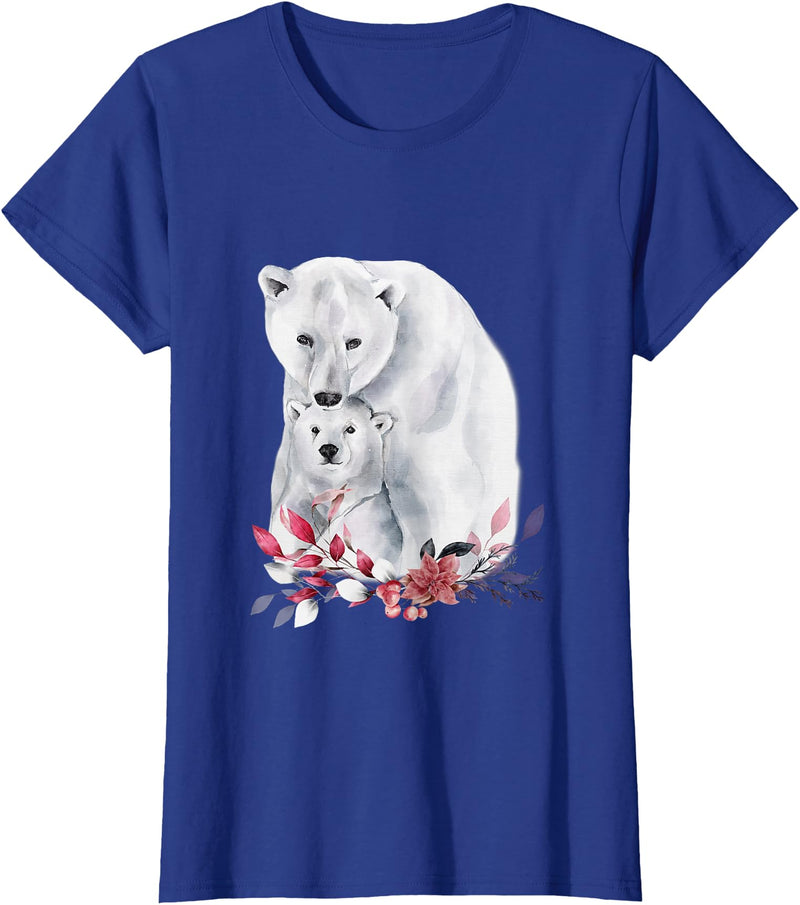 Mama Polar Bear and Baby Cub for Girls and Women T-Shirt - Royal Blue