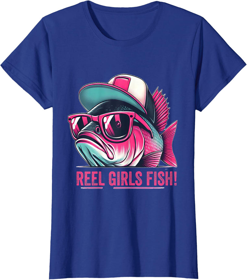 Reel Girl Fish Fishing Fisherwomen Gifts Shirt Reel Girl Fish Fishing Fisher Bass Fish T-Shirt - Royal Blue