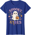 Girls Halloween Ghost Coquette Vibes Tees Spooky Vibes Cute Ghost Halloween for Girls Trick or Treat T-Shirt - Royal Blue