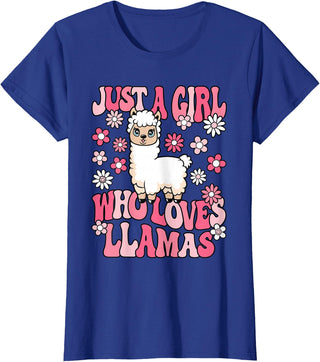 KATYLIN Just A Girl Who Loves Llamas Llama Lover Girls Kids T-Shirt - Royal Blue