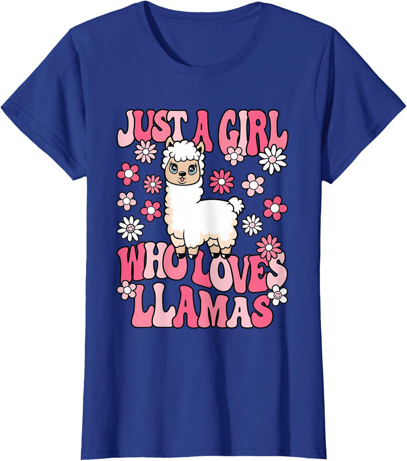 KATYLIN Just A Girl Who Loves Llamas Llama Lover Girls Kids T-Shirt - Royal Blue