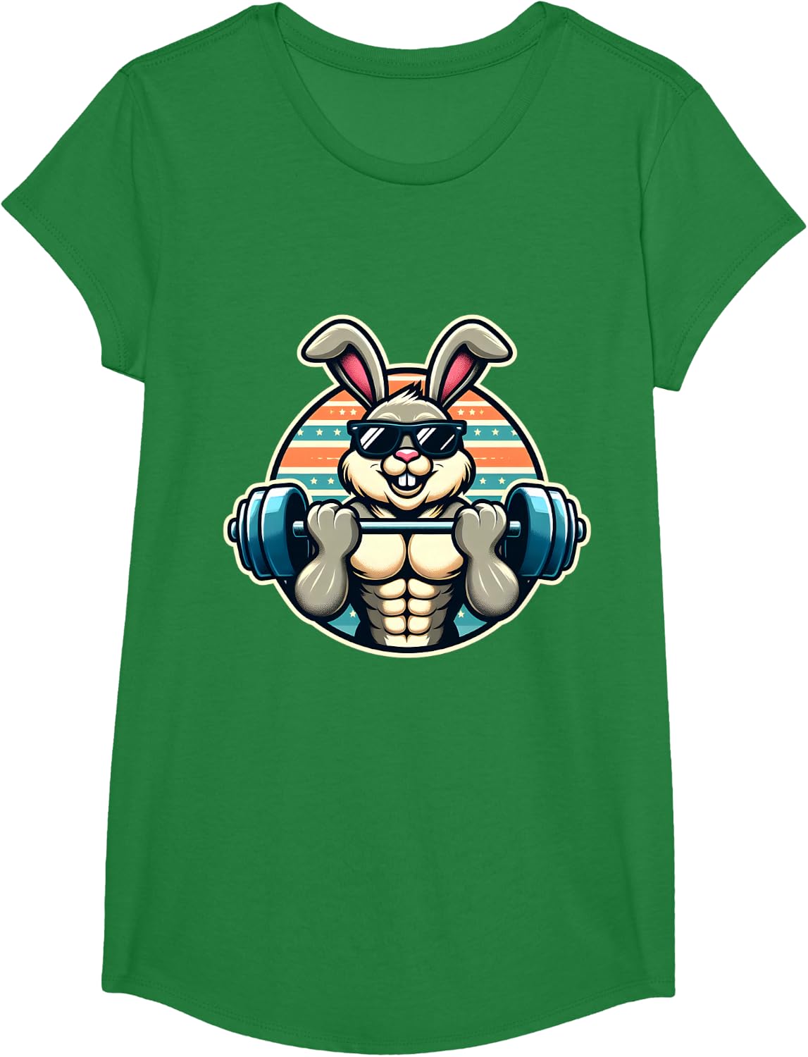 Happy Easter Bunny Rabbit Lifting Weights Training Muscular T-Shirt - Girls Kelly Green