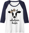 Daphne Ranching Tees Womens Whatever Heifer Funny Cow With Leopard Print Bow Cowgirl Raglan Baseball Tee - Navy Blue/White
