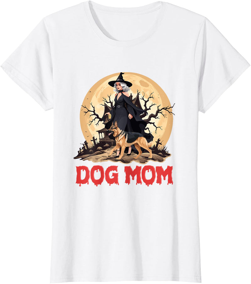 Dog Mom Halloween Costume Gifts Dog Mom Halloween Witch Spooky German Shepherd Mom Dog Lover T-Shirt - White