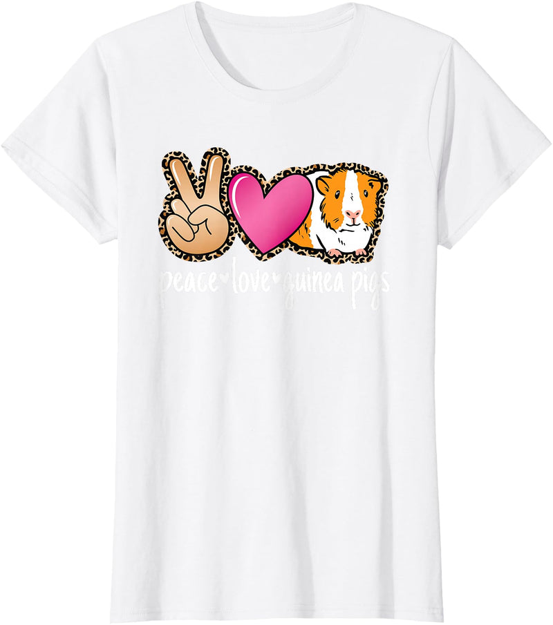 BALARI Peace Love Guinea Pigs Cute Guinea Pig Lover Women Girls T-Shirt - White
