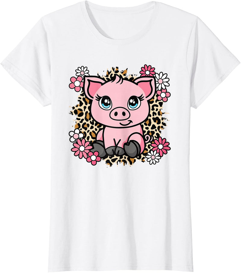 KATYLIN Cute Pig Flowers Pig Lover Women Girls Kids T-Shirt - White
