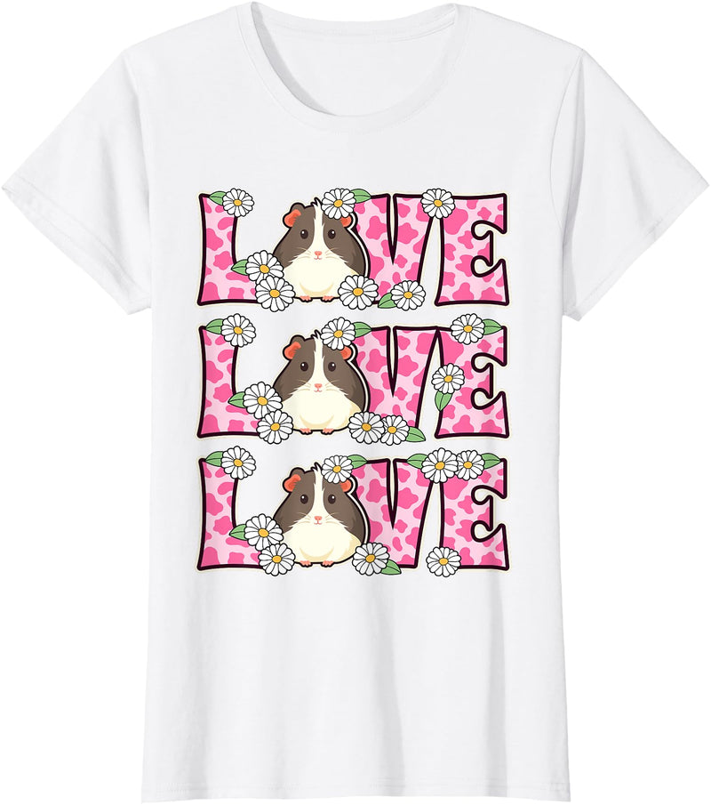 Cute Cow Print Love Clothes For Women & Teen Girls Love Guinea Pig Lover Outfit Women Girl Kids Cute Guinea Pig T-Shirt - White