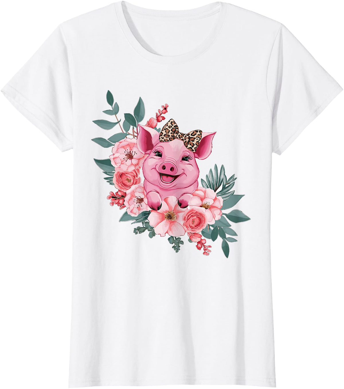 Pig Leopard Headband Flower Pig With Leopard Headband Flower Pig Lover T-Shirt - White