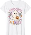 Girls Halloween Ghost Coquette Vibes Tees Spooky Vibes Cute Ghost Halloween for Girls Trick or Treat T-Shirt - White