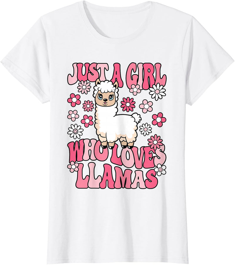 KATYLIN Just A Girl Who Loves Llamas Llama Lover Girls Kids T-Shirt - White