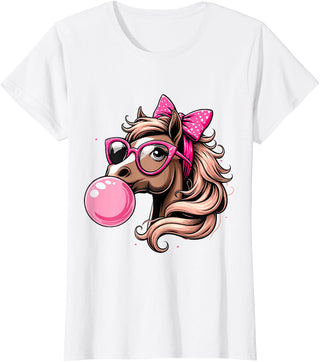 Humorous Horse Girl Gifts Horse Bubblegum Horse Girl Horseback T-Shirt - White