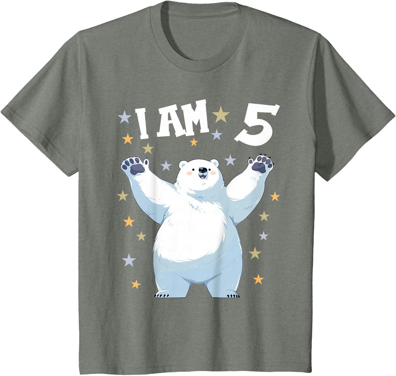 5 years old 5th birthday Polar Bear 5 Years old 5 birthday Polar Bears Boy girl Polar Bear T-Shirt - Olive Heather