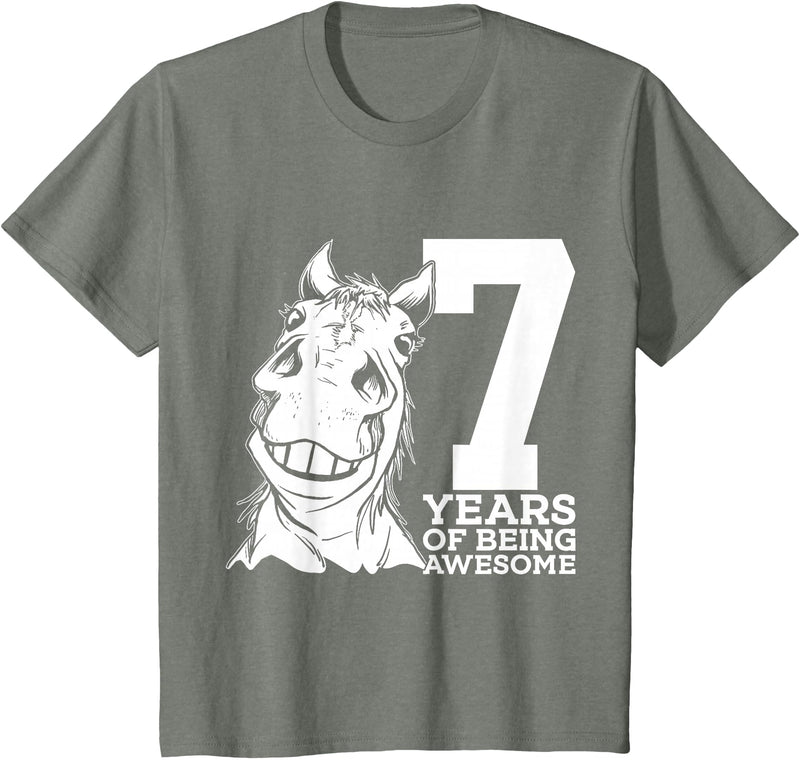 COOL HORSE DESIGNS AND OUTFITS Horse 7 YEARS OF BEING AWESOME RIDING 7TH BIRTHDAY T-Shirt - Olive Heather