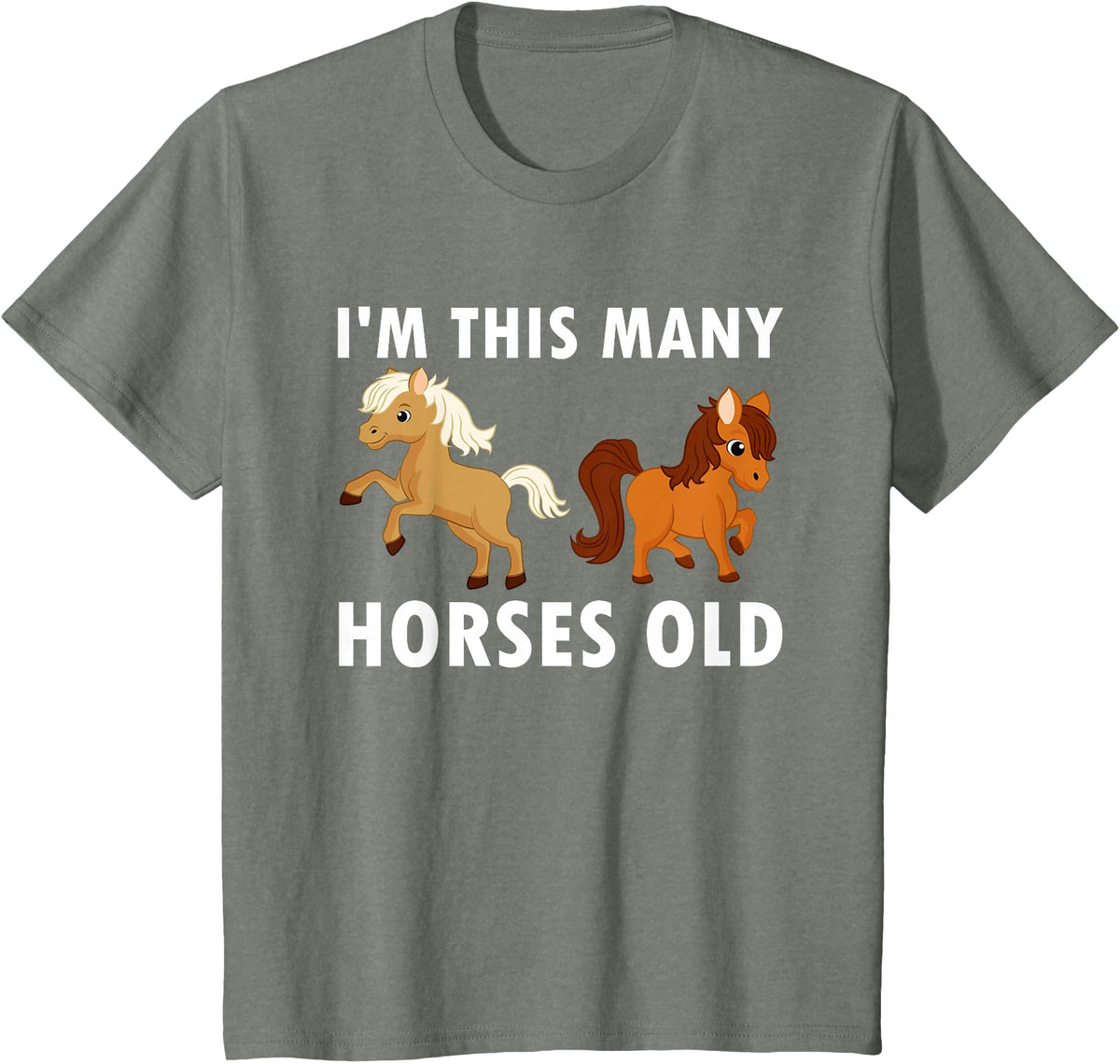 Kids 2 Years Old Girl Horses Old 2nd Birthday Kids T-Shirt - Olive Heather