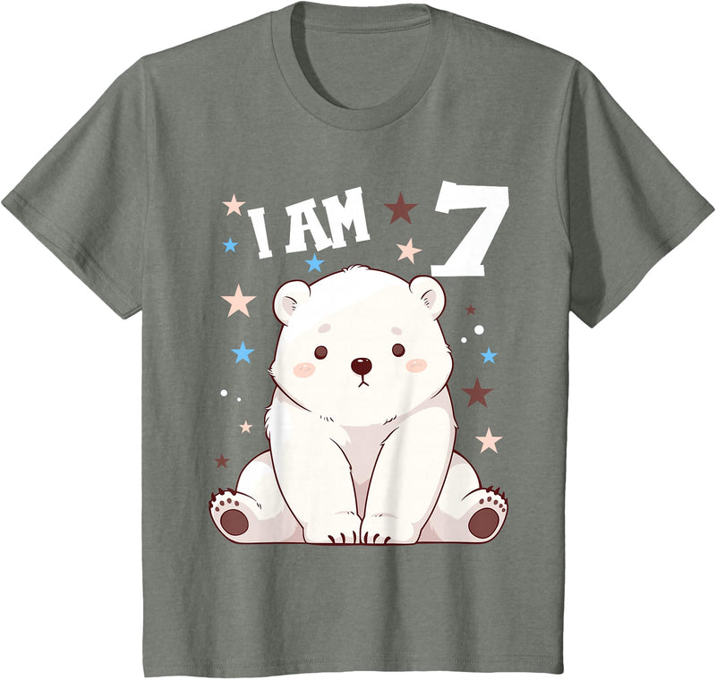 7 years old 7th birthday Polar Bear Kids 7 Years old 7 birthday Polar Bears Boy girl Polar Bear T-Shirt - Olive Heather