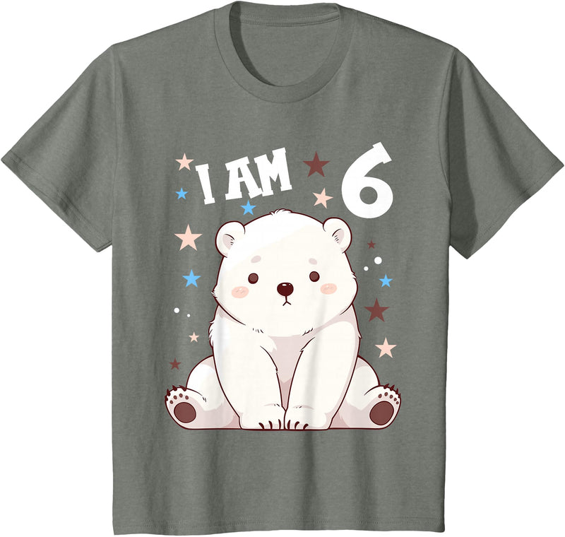 6 years old 6th birthday Polar Bear 6 Years old 6 birthday Polar Bears Boy girl Polar Bear T-Shirt - Olive Heather