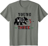 UrbanWear Bear Buffalo plaid Young Wild & Three 3 years 3rd Birthday T-Shirt - Olive Heather