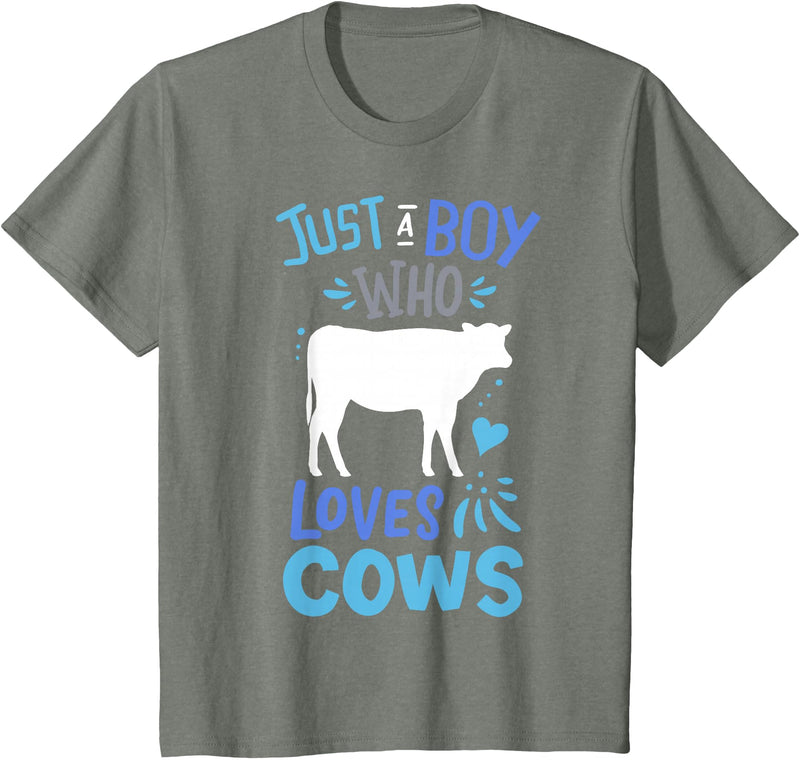 Kids Cow Just A Boy Who Loves Cows Gift for Cow Lovers T-Shirt - Olive Heather