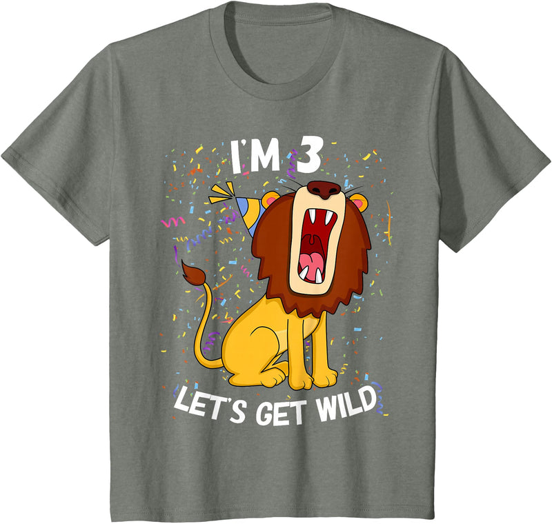 Safari Zoo Jungle Birhtday Gifts Outfits Kids 3 Year Old 3rd Birthday Party Lion T-Shirt - Olive Heather