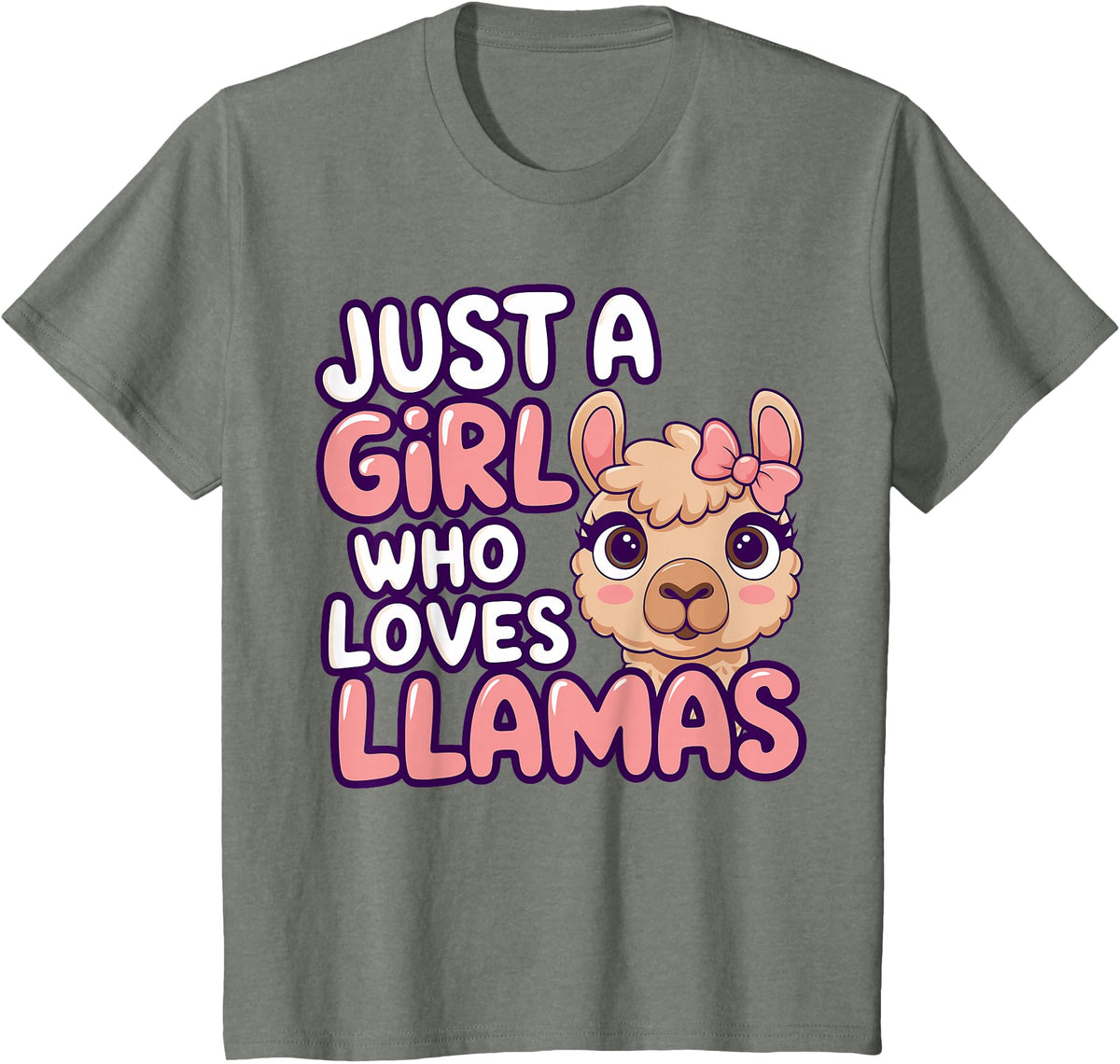 Kids Llama Shirts Girl Llama Kids T-Shirt - Olive Heather