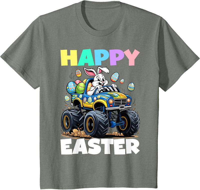 Happy Easter Day Bunny Monster Truck Eggs Cool Rabbit T-Shirt in Olive Heather