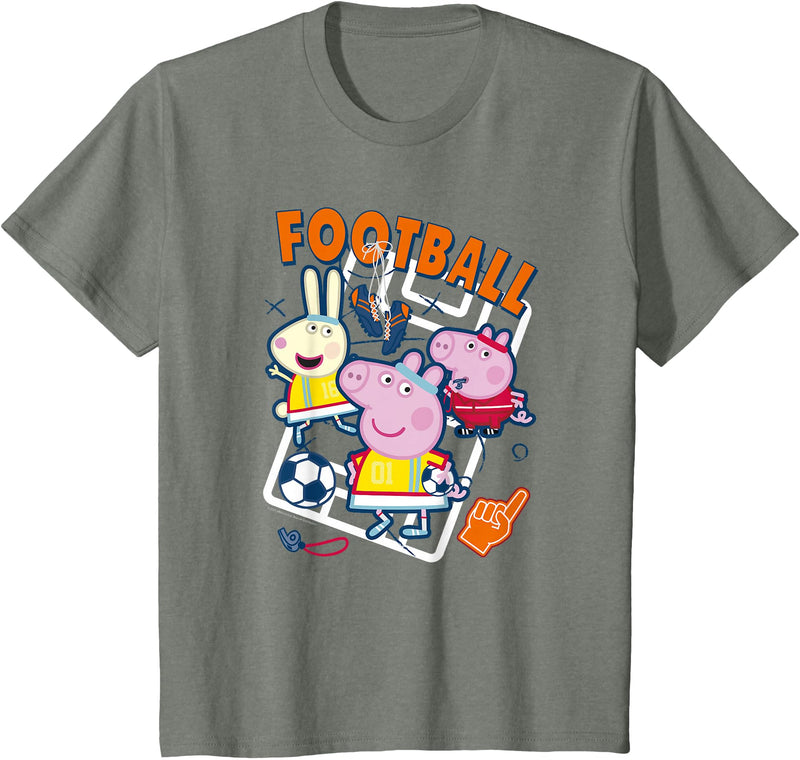 Peppa Pig Football Group Shot T-Shirt - Olive Heather