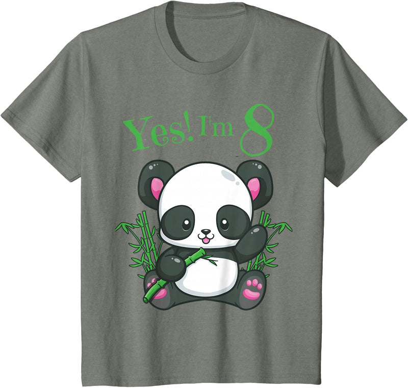 Girls Panda Birthday Tee Shirts Co. Panda 8th Birthday T Shirt Girls Gift Birthday Outfit Age 8 T-Shirt - Olive Heather