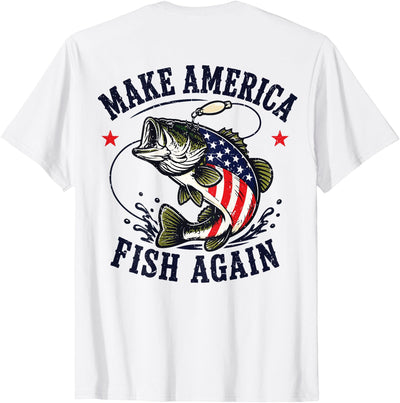 Men Make America Fish Again 4th July Fish Patriotic USA Flag T-Shirt