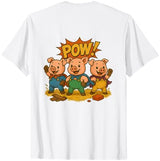 Three Hero Pigs Storytime Legends Bad Wolf in personalized costume 3 Pigs on the back T-Shirt - size chart