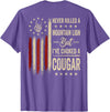 Funny Humor Quote I've Choked A Cougar Vintage (On Back) Never Killed A Mountain Lion But Ive Choked Cougar T-Shirt - Purple Heather