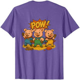 Three Hero Pigs Storytime Legends Bad Wolf in personalized costume 3 Pigs on the back T-Shirt - size chart