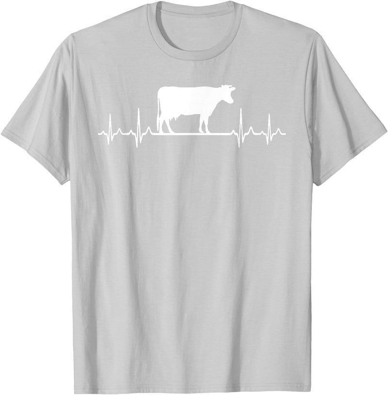 Farm and Holstein Cow for Men and Cattle Clothing Heartbeat Pulse ECG - Holstein Rancher For Cattle Farmer T-Shirt - Silver