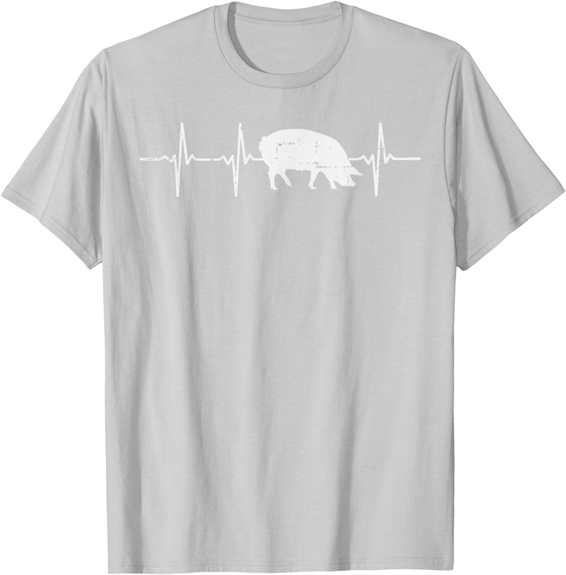 BoredKoalas Farming Farm Shirts Farmer Gifts Pig Heartbeat Pulse Farm Animal Farming Life Farmer Gift T-Shirt - Silver Grey
