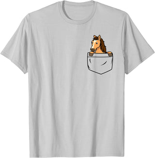 Funny Horse Gifts Horse In The Pocket Funny Pocket Horse Cartoon Design Animal T-Shirt - Silver Grey