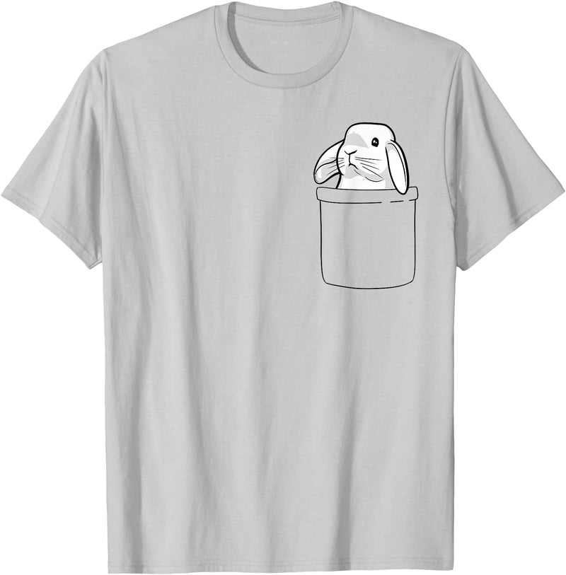 Rabbit Pocket Cute Bunny Women Girls Boys Kids Small T-Shirt in Silver Grey