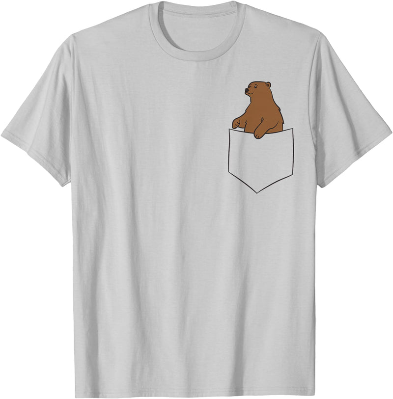 Cute Bear Lover Gifts Cute Bear in The Pocket Grizzly Bear T-Shirt - Silver Grey