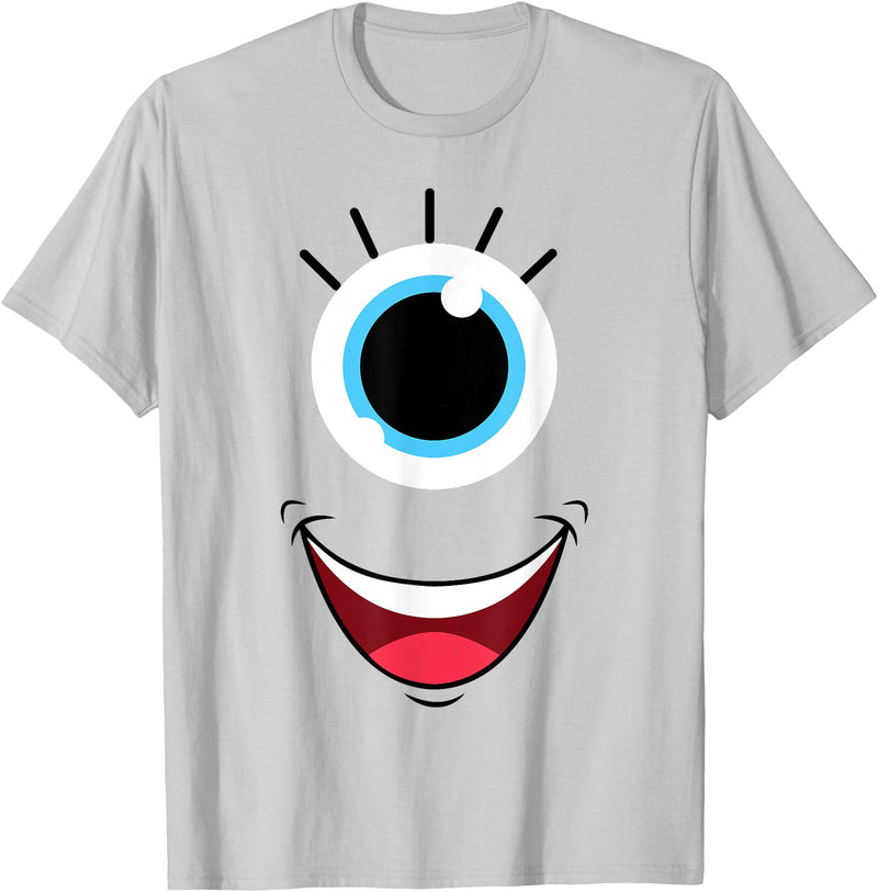Planet Monster Face Funny Scary Monster Eyeball Face Easy Halloween Costume T-Shirt - Silver Grey