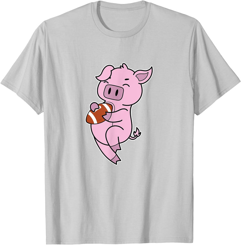 American Football USA animal Touchdown sport ball Pig plays American Football T-Shirt - Silver Grey