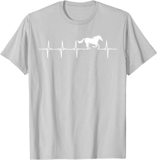 Heartbeat Horse Lover Gifts Women Men Girls Gifts Horse Lover Gifts Heart EKG Heartbeat Pulseline Cardiology T-Shirt - Silver Grey