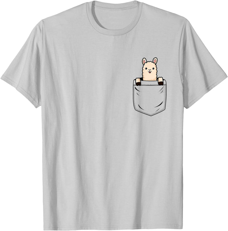 Llama Lover Designs by T&T Llama Lovers Cute Funny Llama in Pocket T-Shirt - Silver Grey