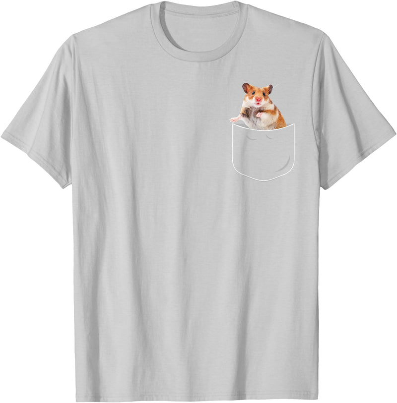 Pocket Hamster Shirt, Funny Hamster in Pocket Gift Tshirt T-Shirt - Silver Grey