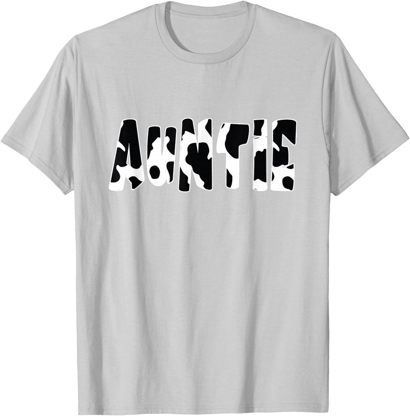 funny saying Gifts for Family Members and more Auntie Cow Print Cow Pattern T-Shirt, Black - Silver Grey