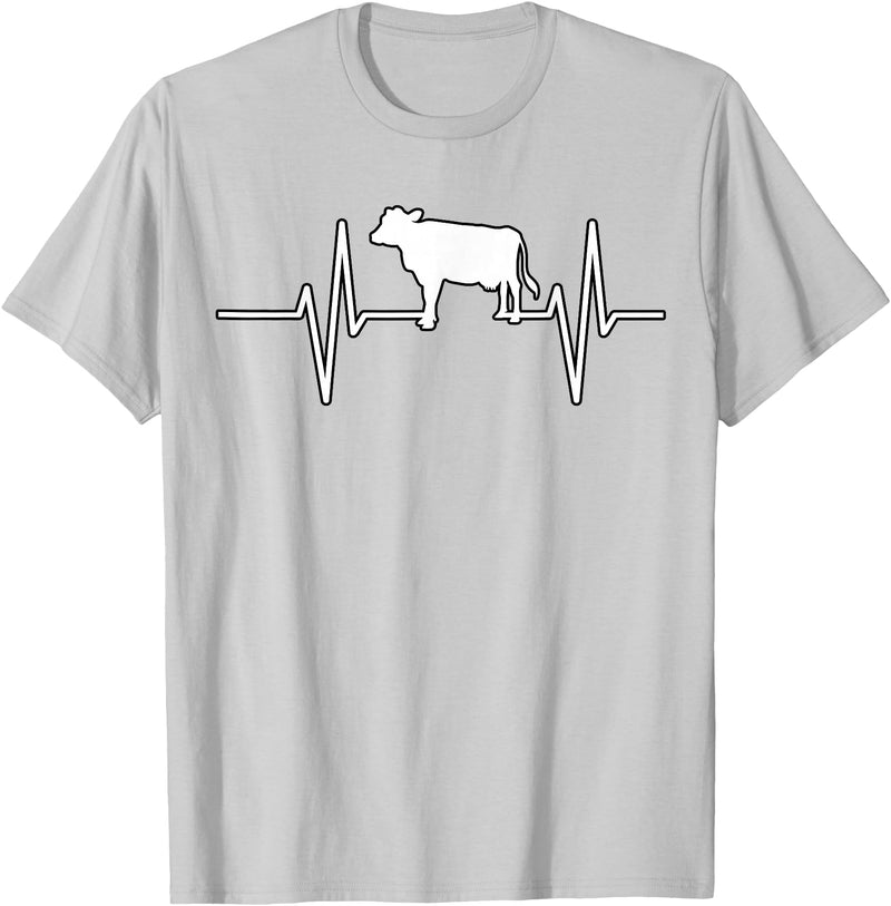 Animal Funny Farmer Farmers Gift Cow Cattle Beef Heartbeat Funny T-Shirt - Silver Grey